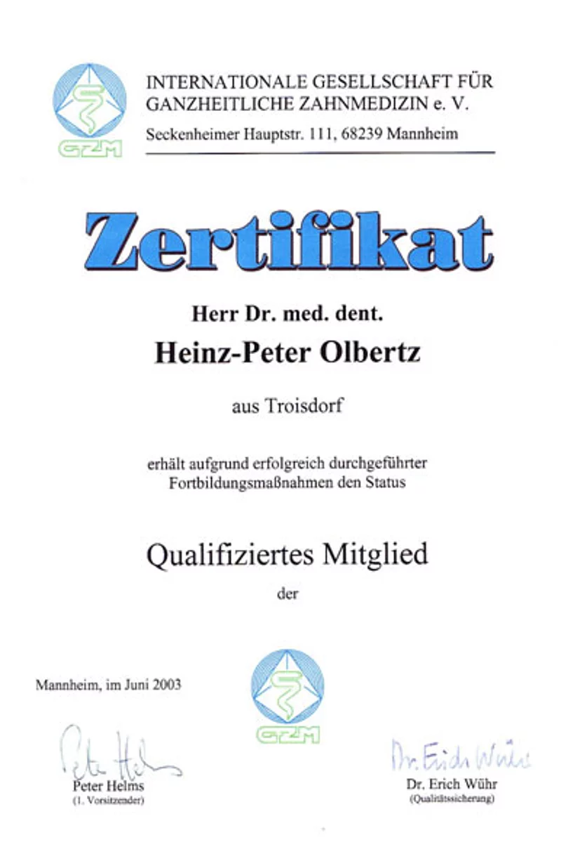 Qualifiziertes Mitglied der IGGZ von Dr. H.P. Olbertz